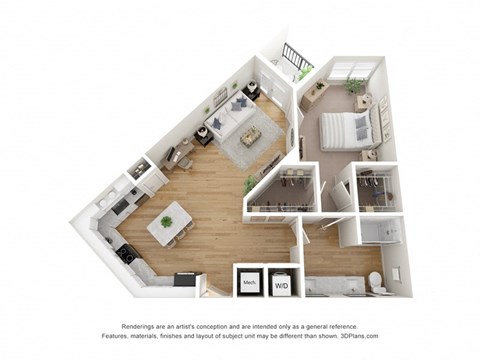 Floor plan for 1 bed, 1 bath, 948 sqft